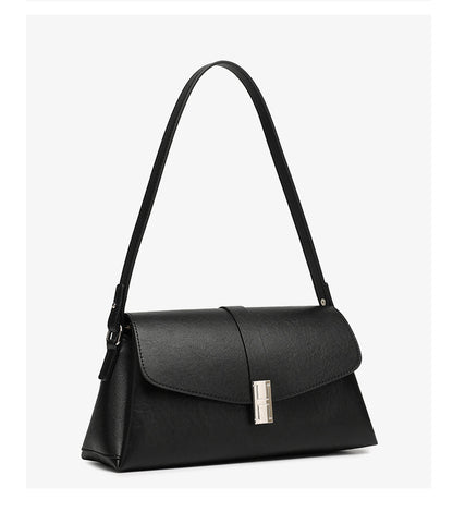 Minimalist Genuine Leather Shoulder Bag with Signature H Buckle