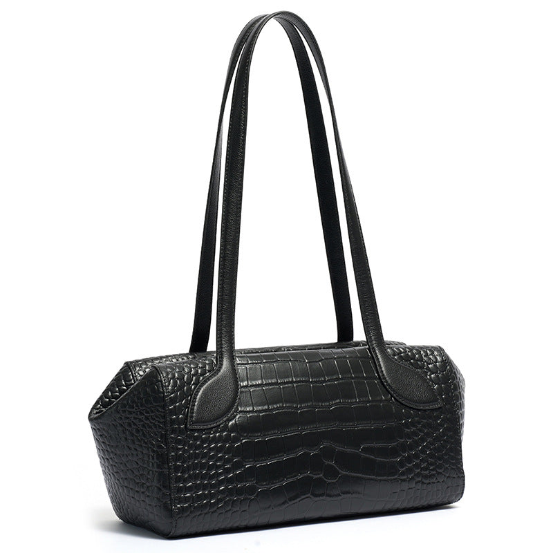 Sleek Luxe Croc Embossed Genuine Leather Bowling Clutch Bag