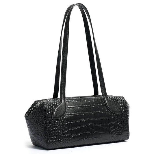 Sleek Luxe Croc Embossed Genuine Leather Bowling Clutch Bag
