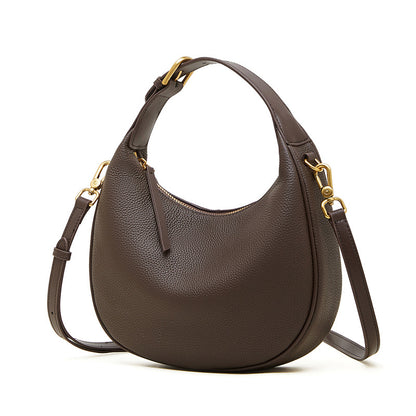 Modern Half-Moon Genuine Leather Bag - Versatile 2-Way Carry Pebbled Hobo