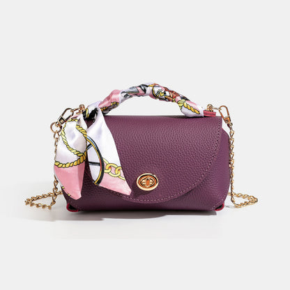 Elegant Retro Genuine Leather Chain Crossbody Shoulder Silk Scarf Handbag
