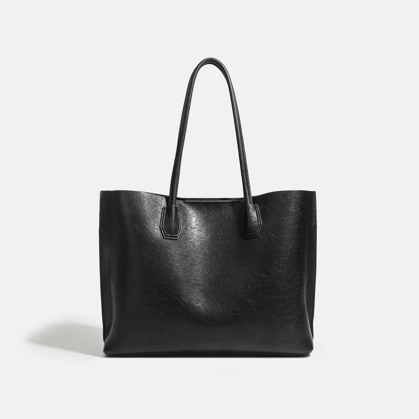 Minimalist Soft Genuine Leather Magnetic Slouchy Tote Shoulder Bag