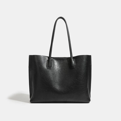 Minimalist Soft Genuine Leather Magnetic Slouchy Tote Shoulder Bag