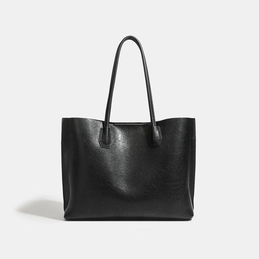 Minimalist Soft Genuine Leather Magnetic Slouchy Tote Shoulder Bag