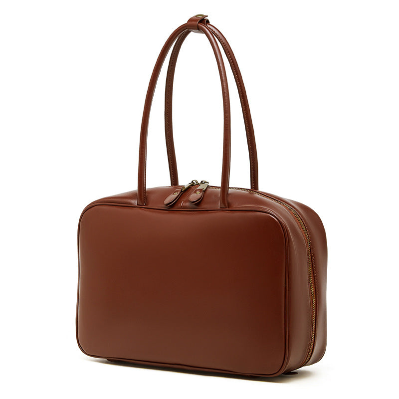 Women's Large Smooth Genuine Leather Bag - Versatile 2-Way Carry Office Work Tote