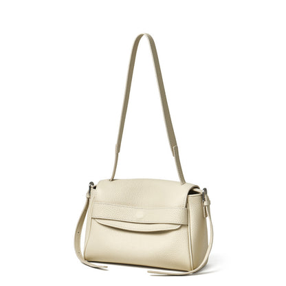 Sac bandoulière à rabat en cuir véritable grain litchi avec bandoulière réglable