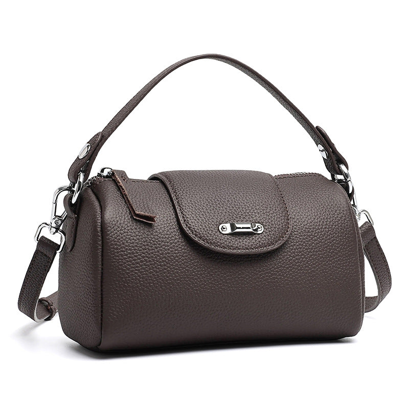 Modern Genuine Leather Cylindrical Barrel Clutch Bag