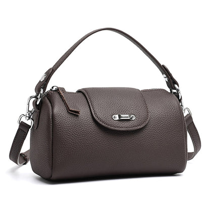 Modern Genuine Leather Cylindrical Barrel Clutch Bag