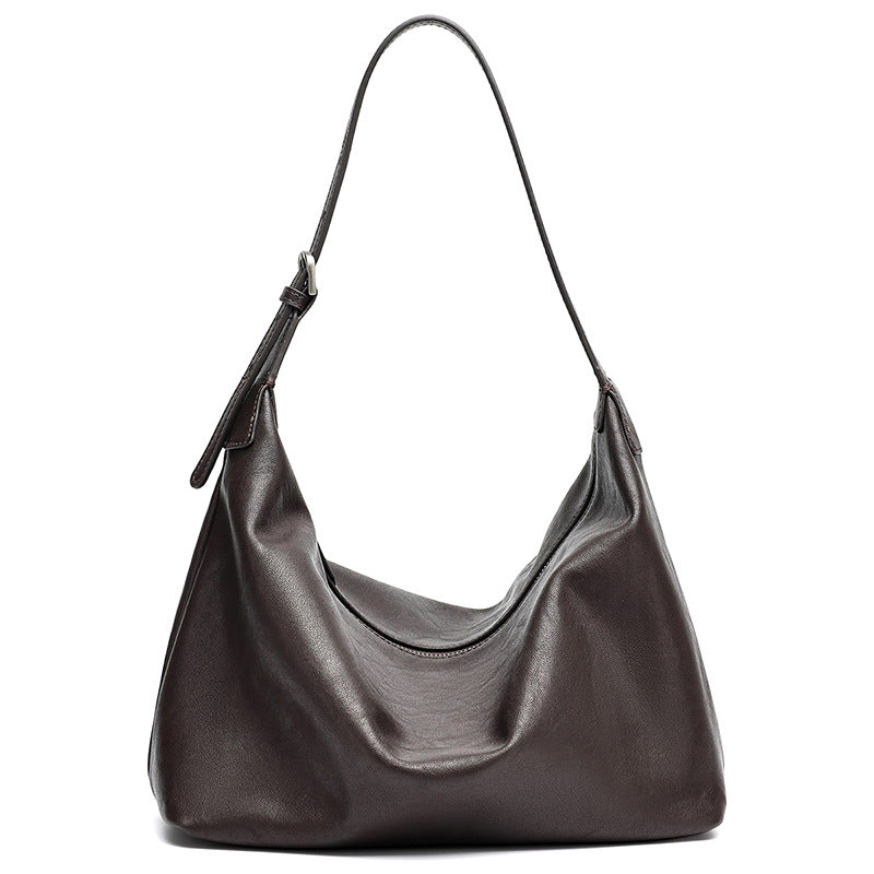 Supple Slouchy Genuine Leather Crescent Hobo Clutch Bag