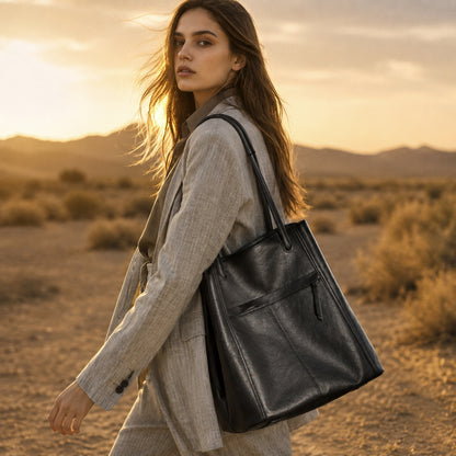 Artisanal Soft Genuine Leather Tote Clutch Bag