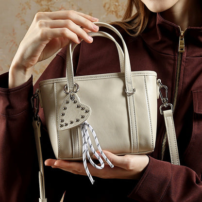 Sculpted Genuine Leather Mini Tote Crossbody Bag with Signature Heart Charm