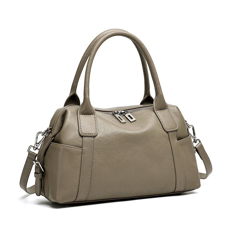 Effortless Genuine Leather Commuter Boston Clutch Bag