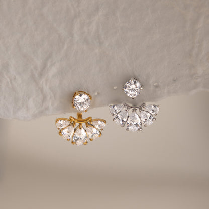Elegant Radiant Pear Crystal Sunburst Jacket Earrings