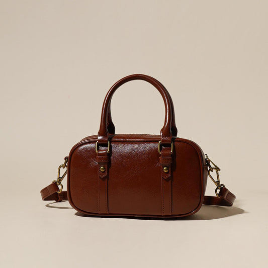 The Vintage Charm Genuine Leather Mini Boston Crossbody Bag with Top Handle