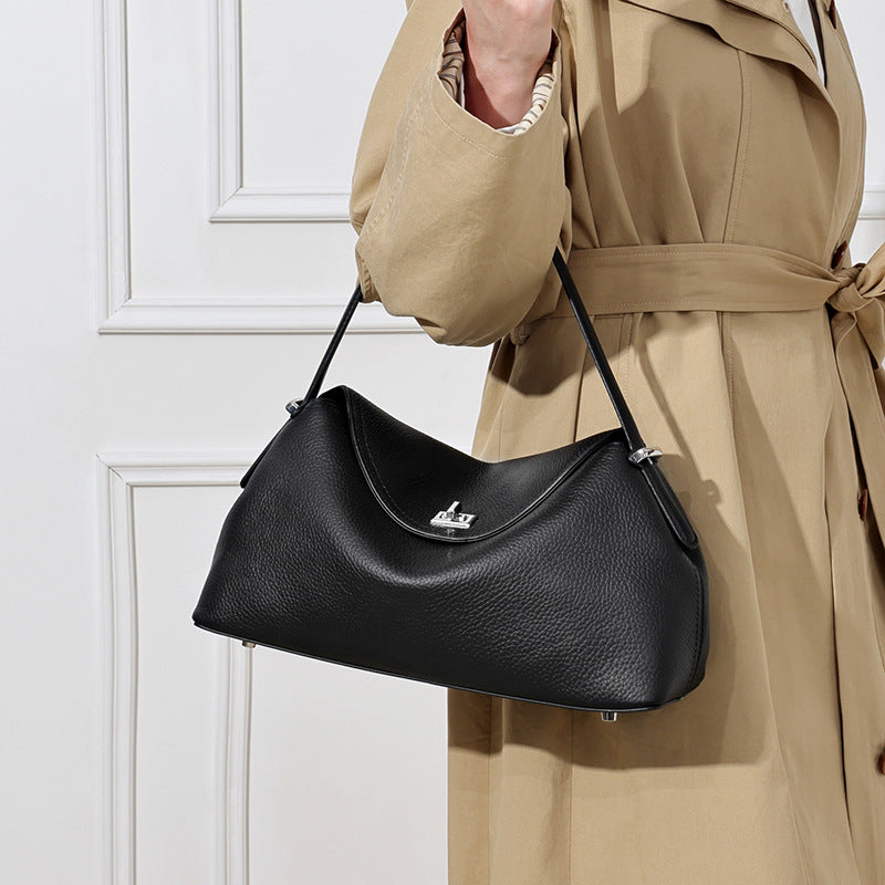 Slouchy Pebbled Genuine Leather Pillow Flip Clutch Bag