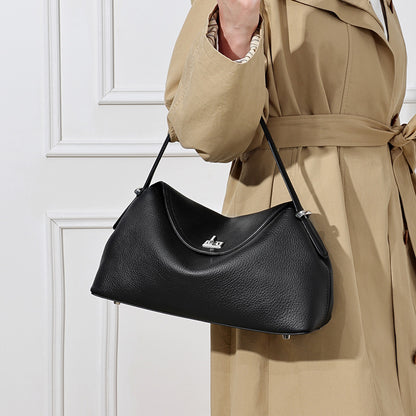 Slouchy Pebbled Genuine Leather Pillow Flip Clutch Bag