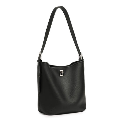 Sculpted Genuine Leather Medium Bucket Bag with Clean Linear Topstitching