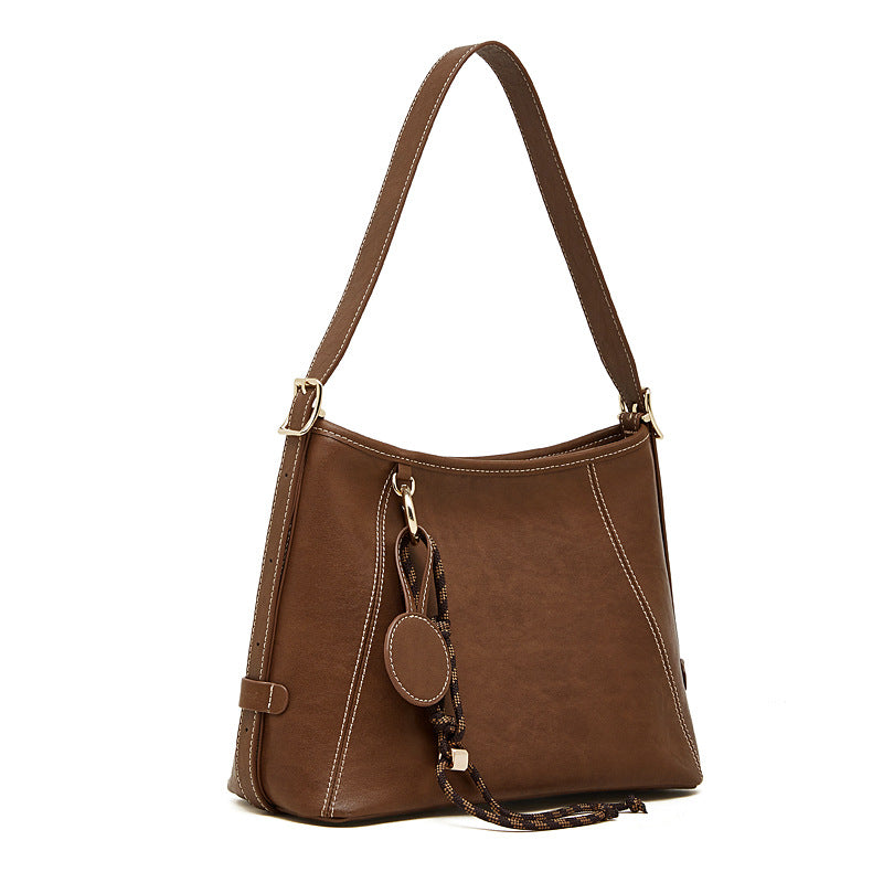 Artisan Stitched Genuine Leather Bag - Vintage Western Shoulder Tote with Tassel