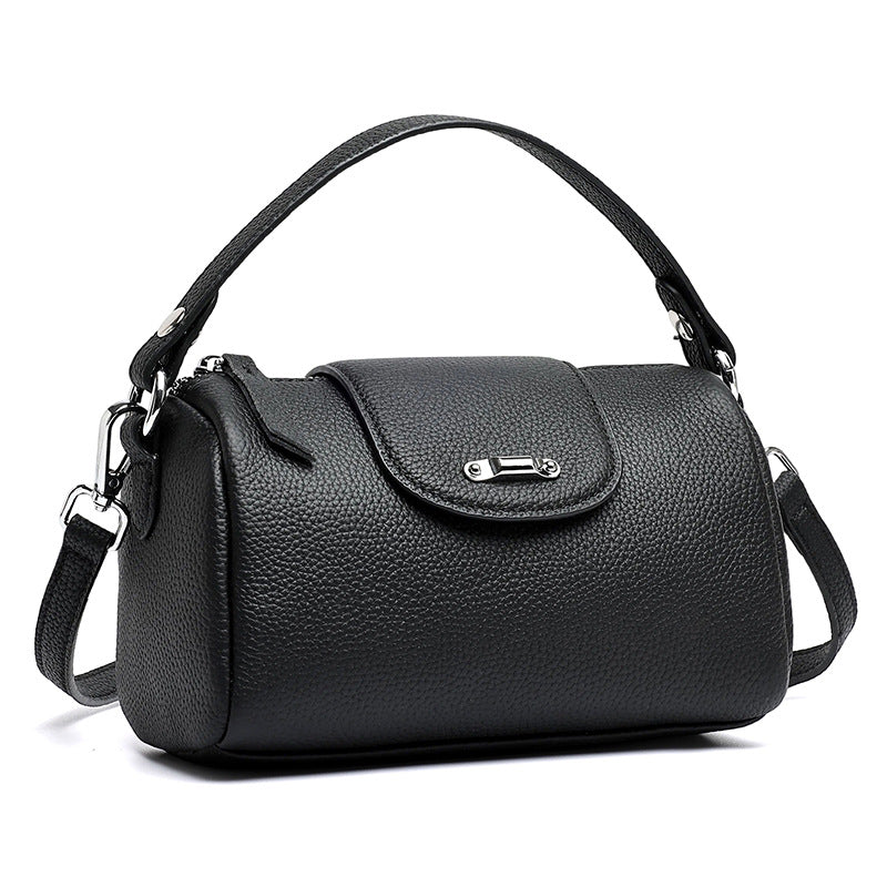 Modern Genuine Leather Cylindrical Barrel Clutch Bag