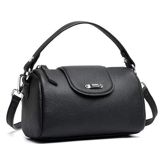 Modern Genuine Leather Cylindrical Barrel Clutch Bag