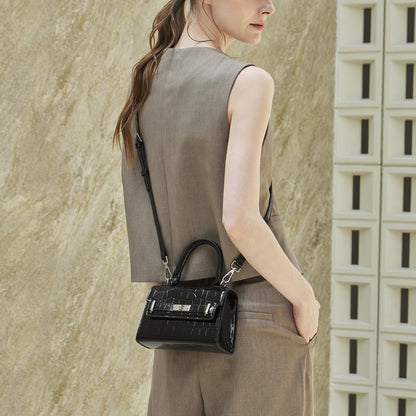 Minimalist Crocodile Pattern Handheld Genuine Leather Crossbody Bag