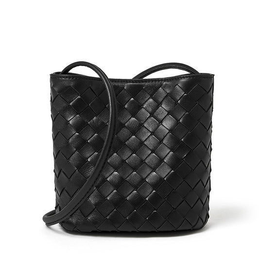 Handmade Woven Premium Soft Genuine Sheepskin Crossbody Bucket Bag