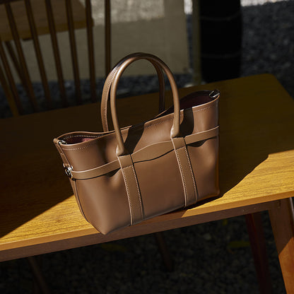 Italian Luxury Plain Genuine Leather Cowhide Large Tote Crossbody Bag