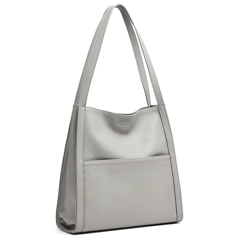 Supple Genuine Leather Spacious Tote Clutch Bag