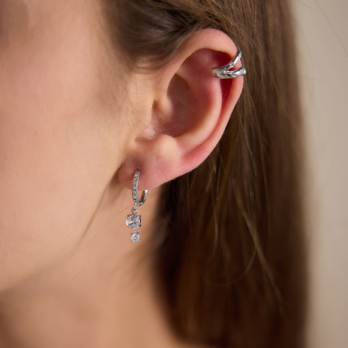 Modern Luxury Graduated Dual Crystal Huggie Earrings