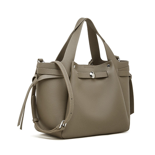 The Pebbled Genuine Leather Mini Bucket Tote Bag with Turn-Lock Closure