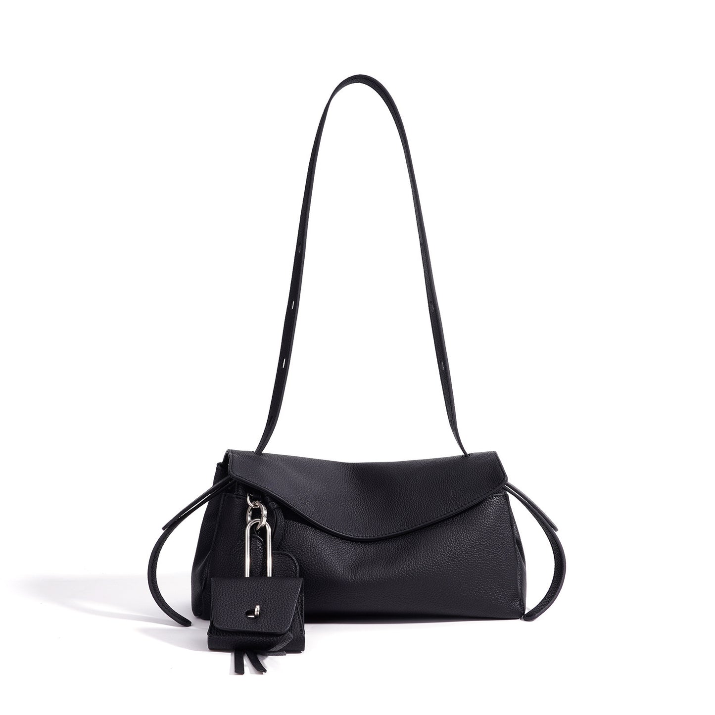 Sculptural Slouchy Genuine Leather Flap Clutch Bag with Mini Coin Pouch