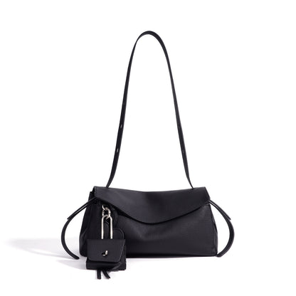Sculptural Slouchy Genuine Leather Flap Clutch Bag with Mini Coin Pouch