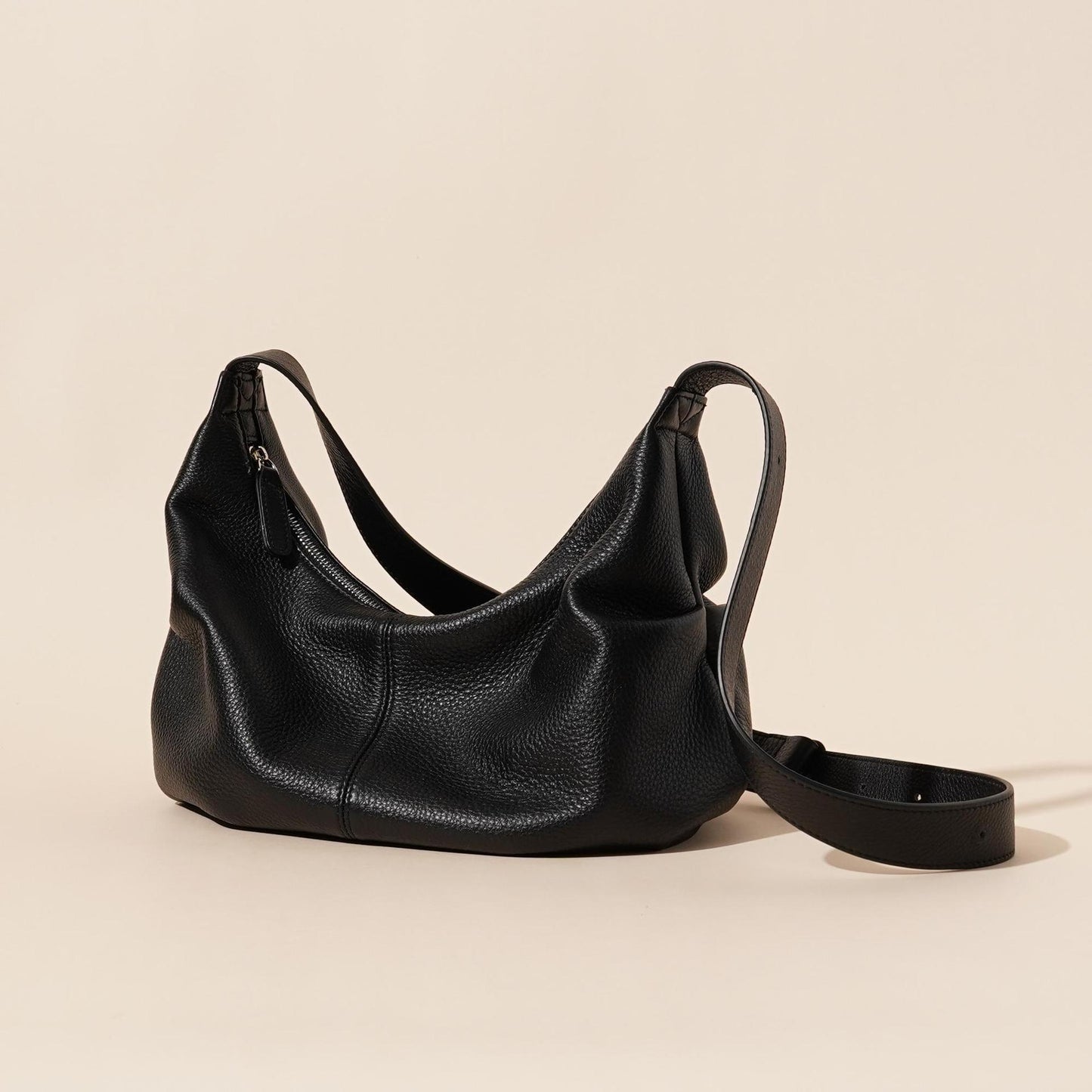 Obsidian Slouch Crescent Genuine Leather Hobo Bag