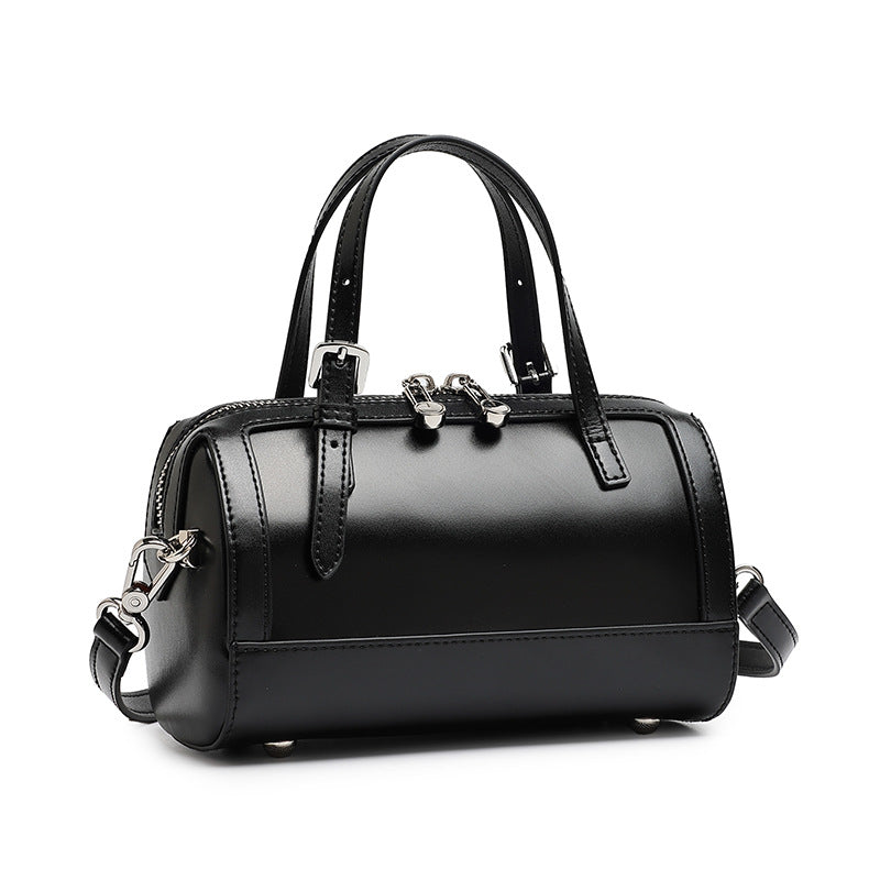 Retro Maillard Genuine Leather Boston Barrel Bag
