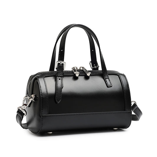 Retro Maillard Genuine Leather Boston Barrel Bag