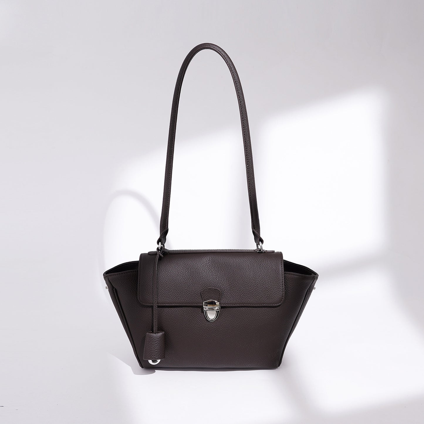 Quiet Luxe Pebbled Genuine Leather Winged Flap Tote Clutch Bag