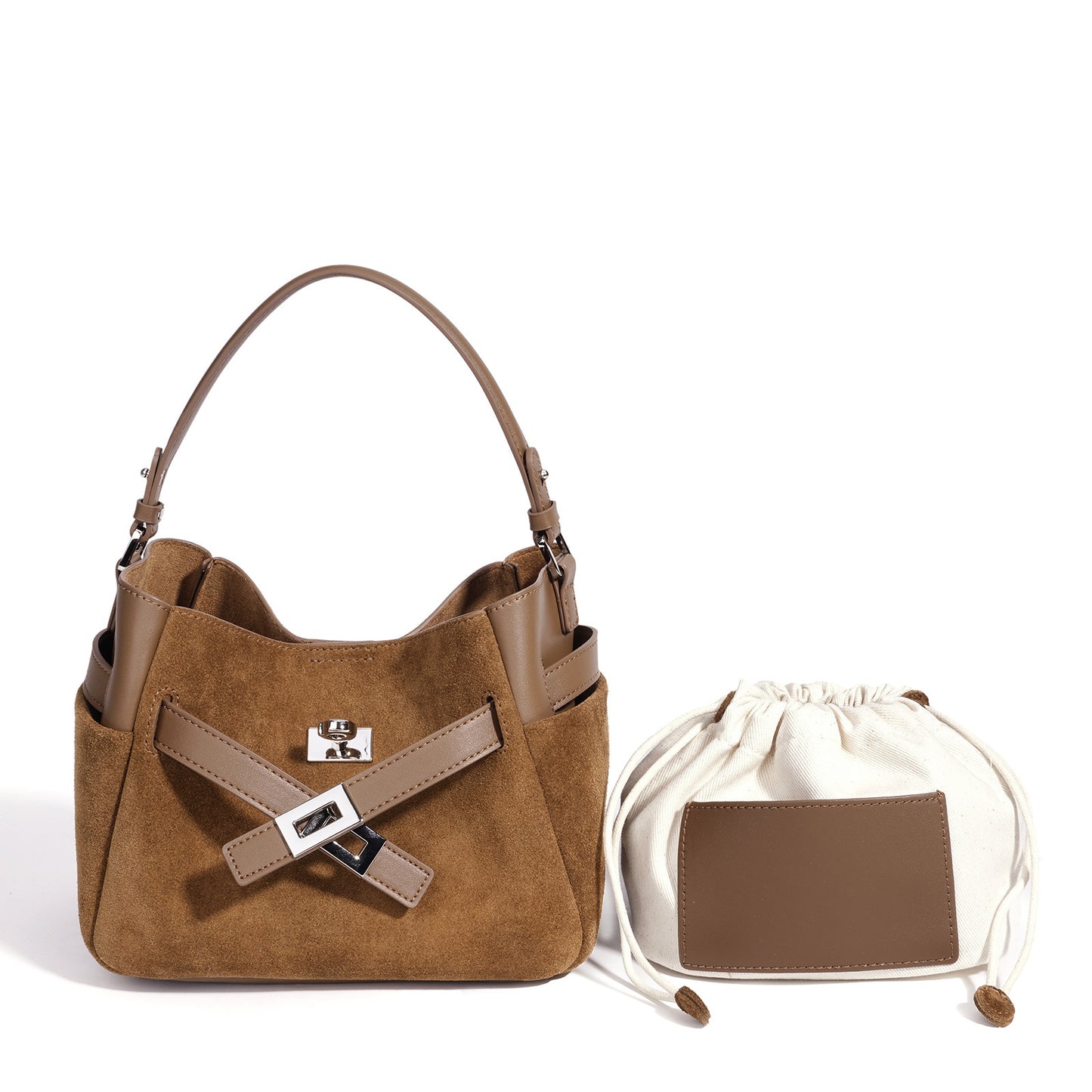 Effortless Suede Genuine Leather Bucket Clutch Bag