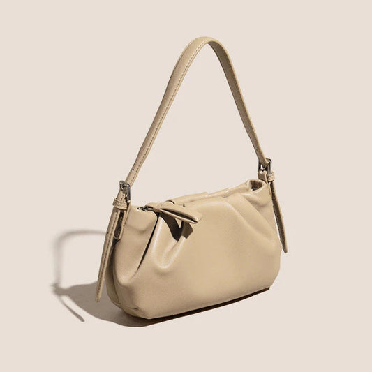 The Soft Genuine Leather Ruched Hobo Shoulder Bag with Adjustable Strap