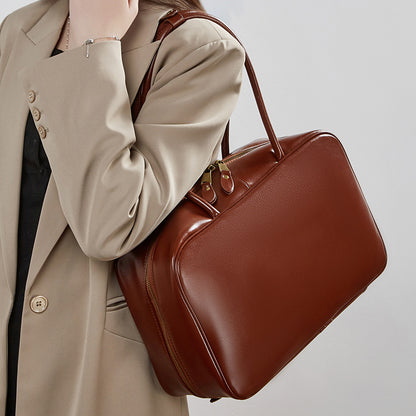 Women's Large Smooth Genuine Leather Bag - Versatile 2-Way Carry Office Work Tote