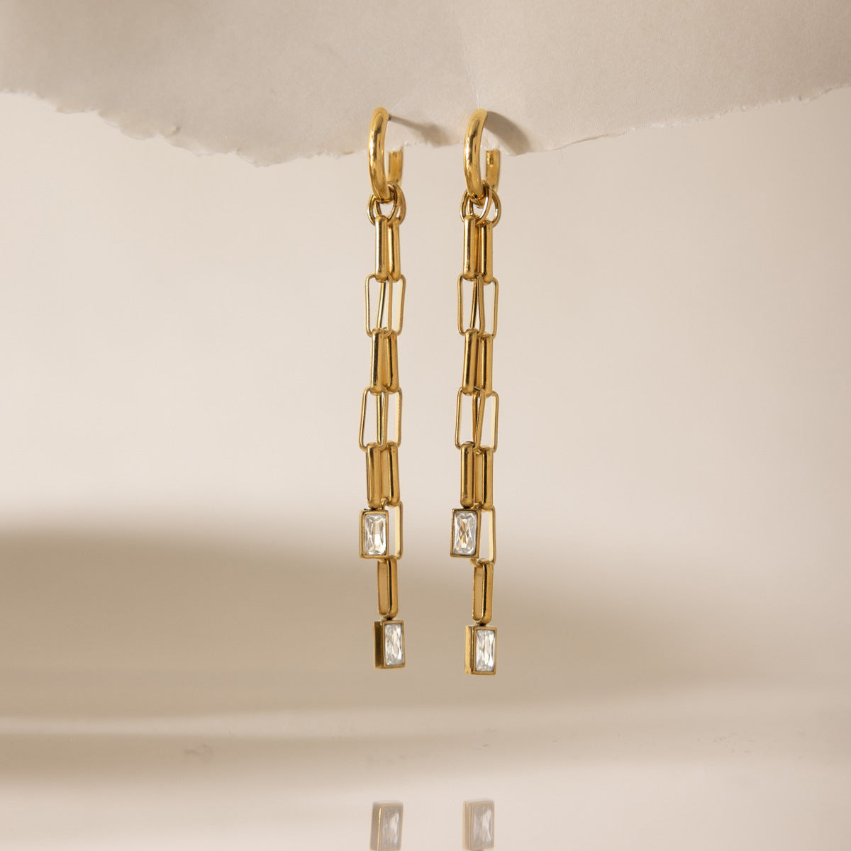 Elegant Moving Baguette Tassel Drop Earrings