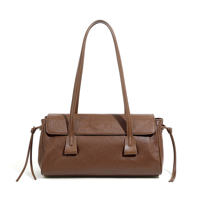 Spring Summer Vintage Genuine Leather Vegetable Tanned Underarm Baguette Bag