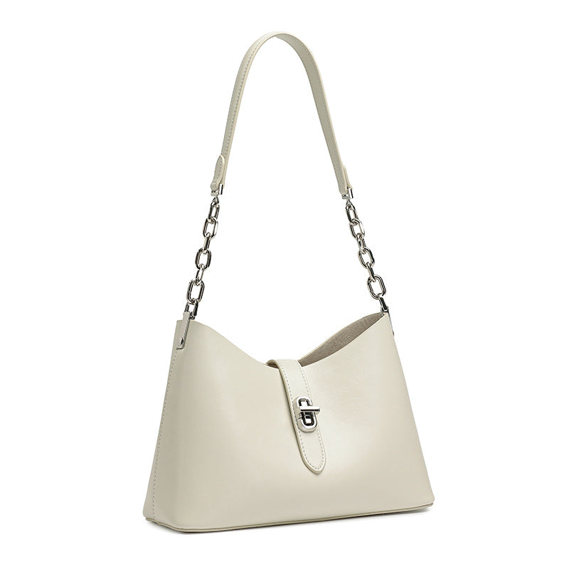 Classic Genuine Leather Underarm Bag with Metal Buckle