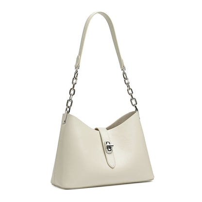 Classic Genuine Leather Underarm Bag with Metal Buckle