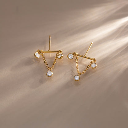 Modern Luxury Bezel Trio V Drape Earrings