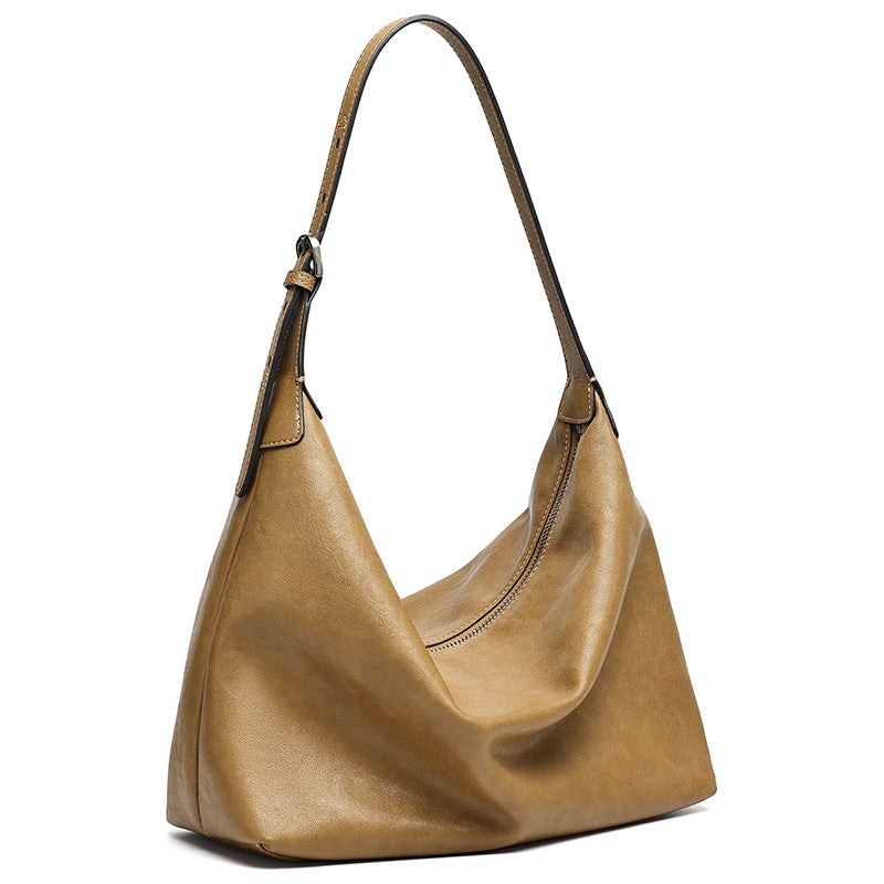 Supple Slouchy Genuine Leather Crescent Hobo Clutch Bag