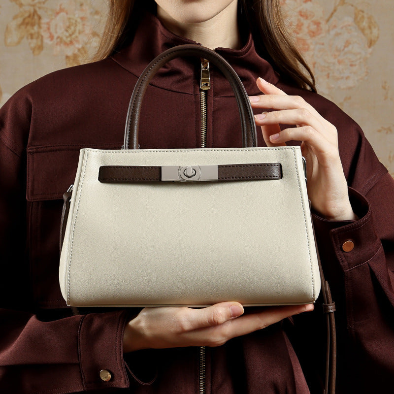 Textured Genuine Leather Kelly Satchel Elegant Crossbody Bag