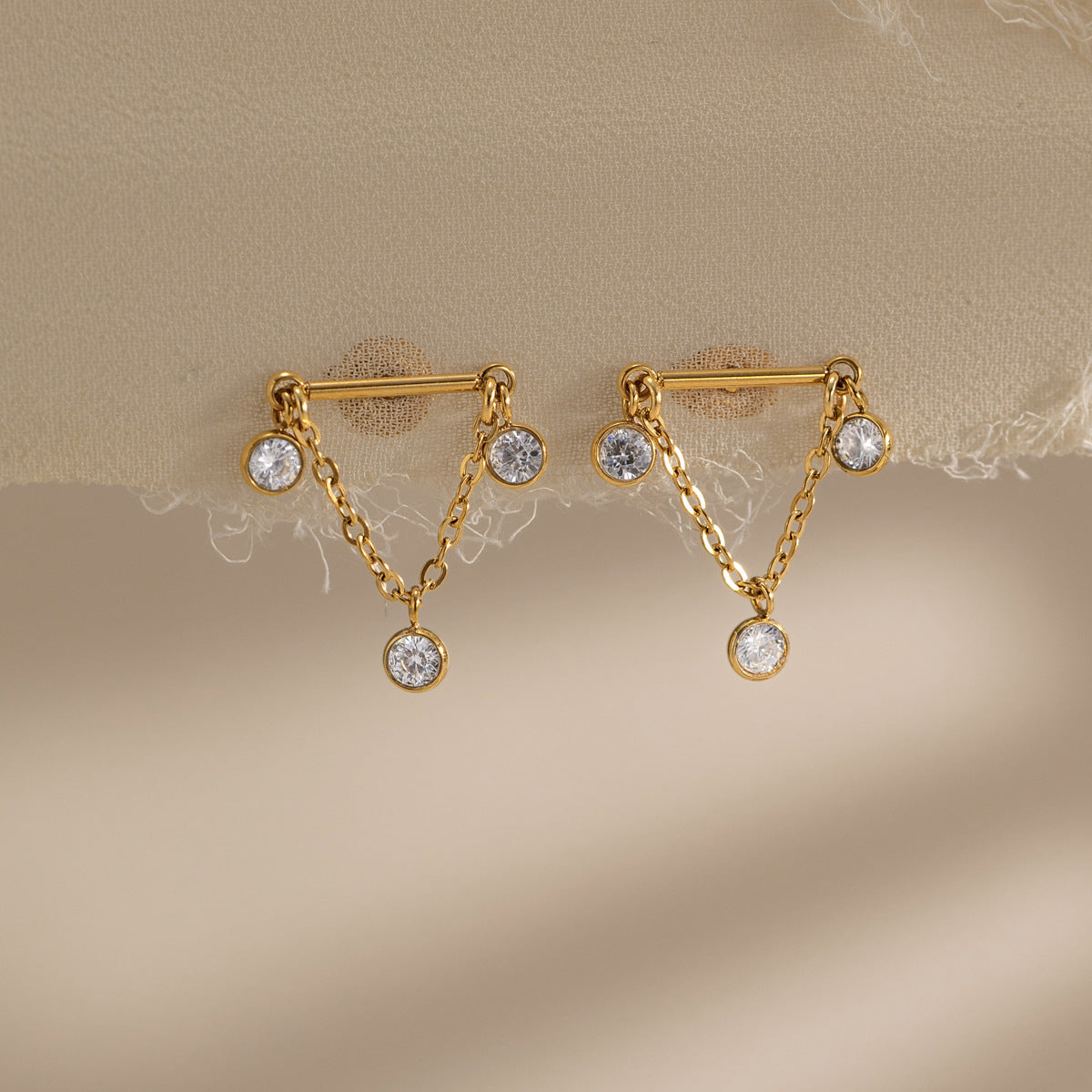Modern Luxury Bezel Trio V Drape Earrings