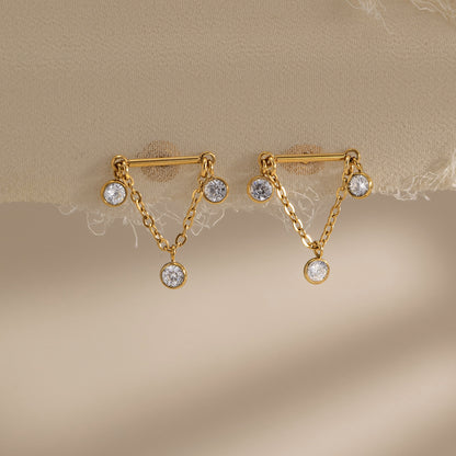 Modern Luxury Bezel Trio V Drape Earrings