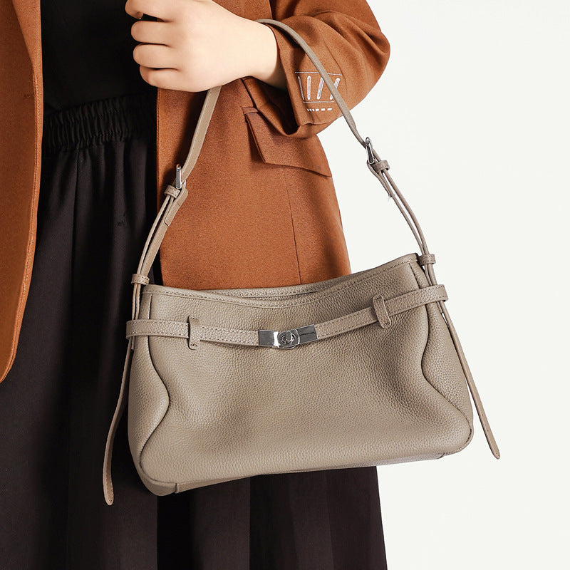 The Parisian Slouchy Genuine Leather Bag - Belted Pebble Leather Hobo