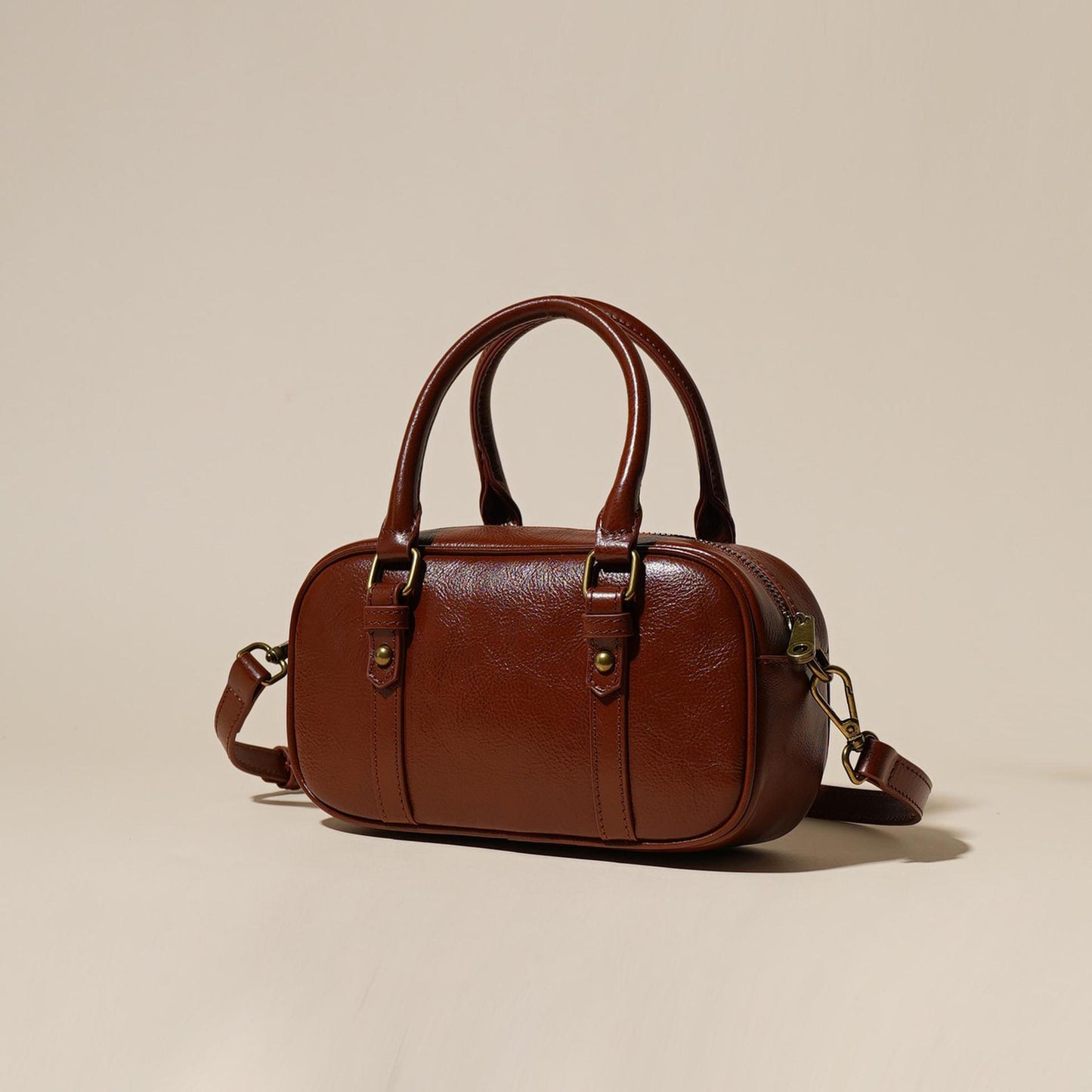 The Vintage Charm Genuine Leather Mini Boston Crossbody Bag with Top Handle